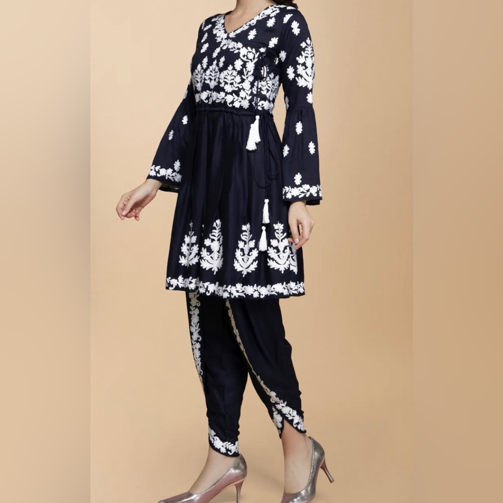 Brand new with tags chikankari frok with dhoti salwar in M size fit as L as well